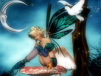 Fairy, clouds, wings, moon HD wallpaper