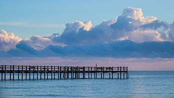Landscape View Of Pier Ocean Horizon Clouds Sky Nature HD wallpaper