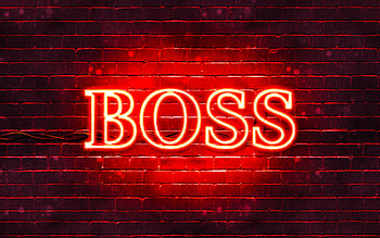 Hugo Boss red logo, , red brickwall, Hugo Boss logo, fashion brands, Hugo Boss neon logo, Hugo Boss HD wallpaper