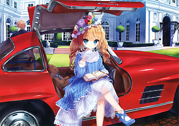 Blue dress, car, anime girl, original HD wallpaper