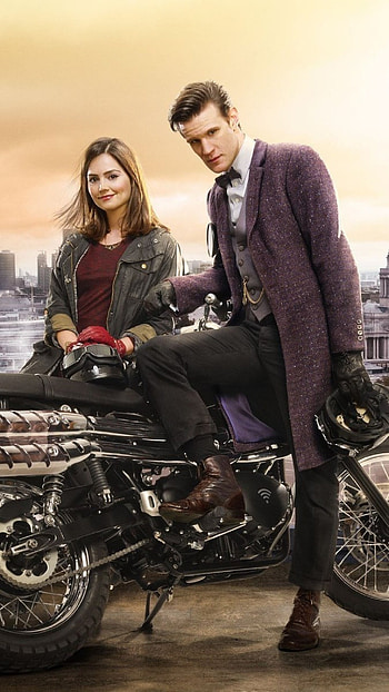doctor who, matt smith, jenna-louise coleman, motorcycle, london HD phone wallpaper