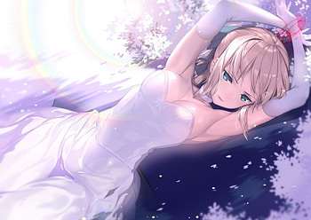 Saber Bride, glove, cute, dress, beauty, lady, blonde hair, female, sweet, white, girl, beautiful, woman, anime girl, anime, pretty, lovely, bride HD wallpaper