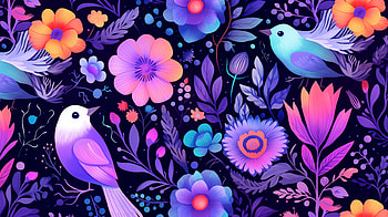 Pattern With Flower and Bird, flower, bird, pattern, cute, colorful HD wallpaper