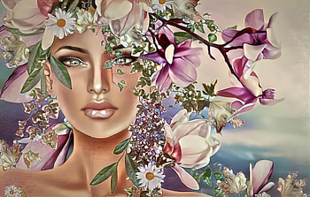 Girl, Rendering, Flowers, Wreath HD wallpaper
