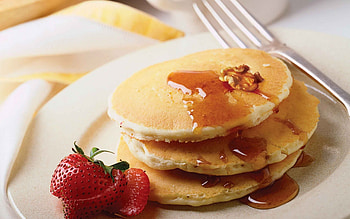 Fresh strawberries, Pancake delight, Sweet syrup drizzle, Delicious food HD wallpaper