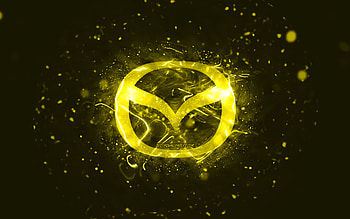 Mazda yellow logo, , yellow neon lights, creative, yellow abstract background, Mazda logo, cars brands, Mazda HD wallpaper