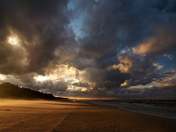 Baltic Sea, clouds, sky, sand, beach HD wallpaper