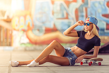 Women With Skateboard Sunglasses, girls, model HD wallpaper