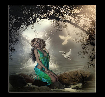 Fairy, abstract, doves, fantasy HD wallpaper