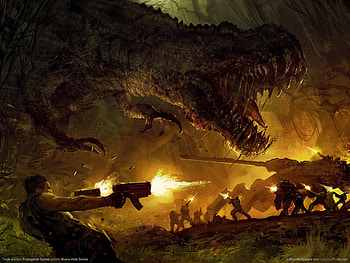 Dinosaurs Turok, firing, Tyrannosaurus, Rex, guns, blaze HD wallpaper