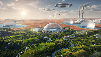 Sci Fi, Oasis, Flying Saucer HD wallpaper