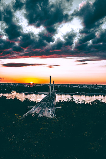 Cities, Trees, Sunset, Sun, City, Road, Bridge HD phone wallpaper