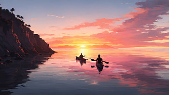 Sunset Sea, kayak, sunset, sea, sky, cloud HD wallpaper