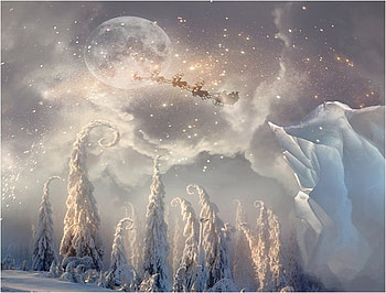 Flyind in themist, mist, winter, painting, fantasy, art, deer HD wallpaper