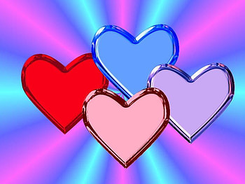 FOUR COLORS, blue, purple, pink, four, red, hearts HD wallpaper
