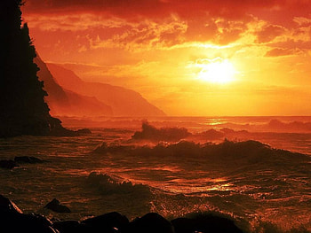 Sun Beauty, sunshine, waves, coastline, golden sky, ocean HD wallpaper