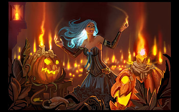Halloween Witch, pumpkins, halloween, fire, candlies, witch HD wallpaper