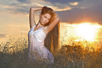 Sunset, girl, model, beauty HD wallpaper