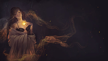 Magical soul, golden, soul, fantasy, magical, girl, luminos, dark HD wallpaper