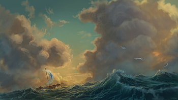 Sea Ship, sea, ship, sky, waves, artist, artwork, art, digital-art, artstation HD wallpaper