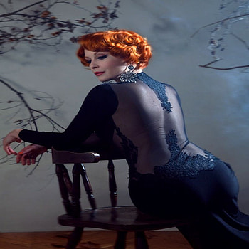 REDHEAD ELEGANCE, blue, model, grey, dress, beauty, woman, elegant, seatting, redhead, , female HD wallpaper