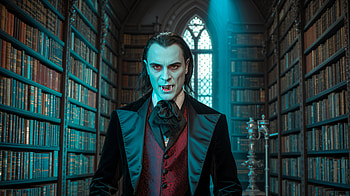 Dracula : The Dark Lord of the Library, Dracula, vampire, costume, library, gothic HD wallpaper