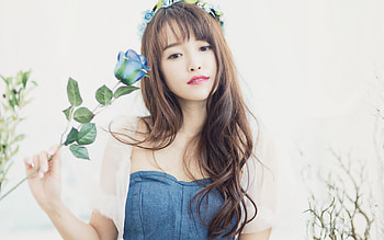 Beauty, flower, blue, rose, model, asian, girl, woman HD wallpaper