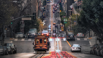 Down Hill Road Traffic Vehicles , road, traffic, graphy HD wallpaper