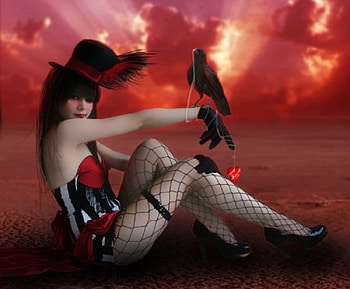 Showgirl Sunset, raven, girl, fantasy, sunset HD wallpaper