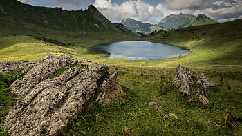 Pond, nature, lake, mountain HD wallpaper
