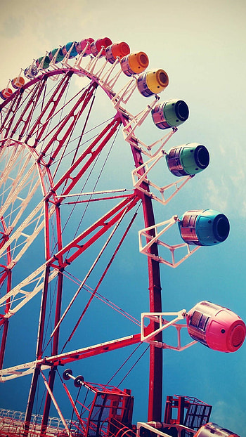 Ferris wheel delight, Mesmerizing lights, Thrilling rides, Carousel magic HD phone wallpaper