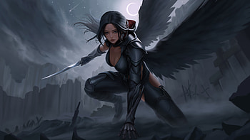 Unstoppable Dark Angel, angel, anime-girl, wings, artist, artwork, art, digital-art, artstation HD wallpaper