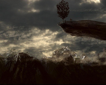 Fantasy_, anime, fantasy, trees, sky, dark, cloud, mountain HD wallpaper