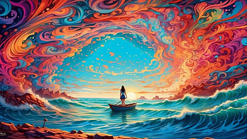 Psychedelic ocean, psychedelic, ocean, wave, sunset, colorful, Ocean Waves HD wallpaper