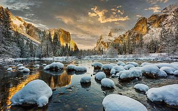 Yosemite, winter, valley, snow HD wallpaper