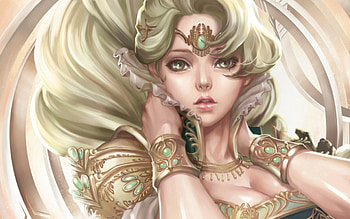 Fantasy girl, jewel, blonde, fantasy, green, girl, woman HD wallpaper