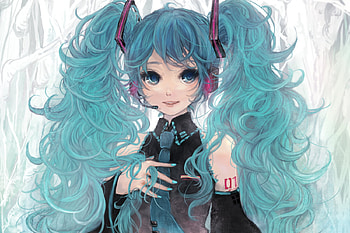 Miku Hatsune, music, anime, hatsune miku, curly hair, vocaloid, female HD wallpaper