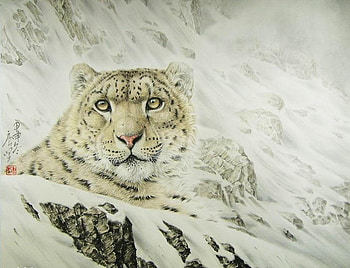 By Jian Tang, animal, art, drawing, jian tang, snow leopard HD wallpaper