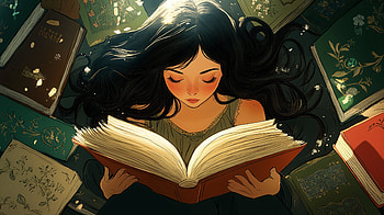 Enchanting Reading: A Ultra of a Woman Lost in Books, book, reading, woman, girl, illustration HD wallpaper