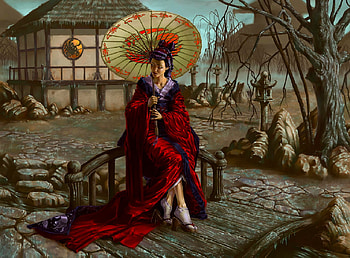 Pretty Geisha, kimono, asian, art, girl, geisha, beautiful, woman, digital, fantasy, pretty HD wallpaper