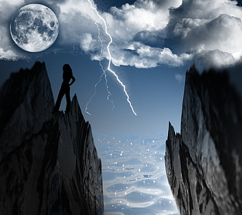 Moonlight Magic, moon, light, clouds, mountains, water HD wallpaper