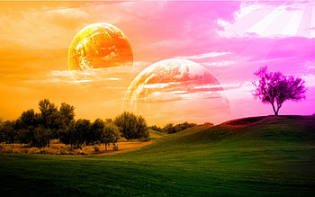 Mystical land, color, trees, sky, nature, mystical HD wallpaper