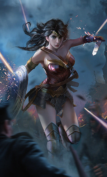Wonder Woman, Fantasy art, Mythical world, Heroic warrior HD phone wallpaper