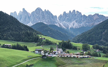 Village in Dolomites, Italy, Dolomites, Italy, mountains, village HD wallpaper