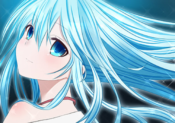 ice blue, ice blue hair, blue eyes, anime, pretty, blush, girl HD wallpaper