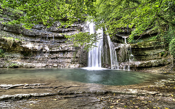 Nature, Leaves, Rocks, Wood, Waterfall, Tree, Branch, Jet, Jets HD wallpaper