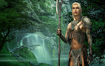 dawn of the warrior, trees, girl, green, armor HD wallpaper