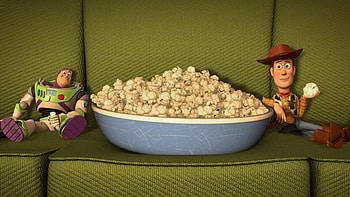 Toy Story (Animation), Popcorn and toy figures, Movie , Pixar animation HD wallpaper
