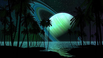 Abstract, Sky, Palms, Shine, Light, Planet, Saturn HD wallpaper