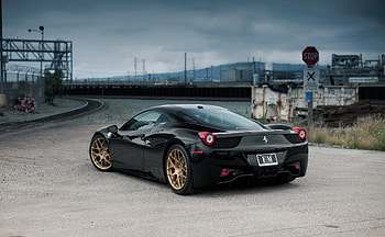 ferrari 458 italia, industry, black, train tracks, car HD wallpaper